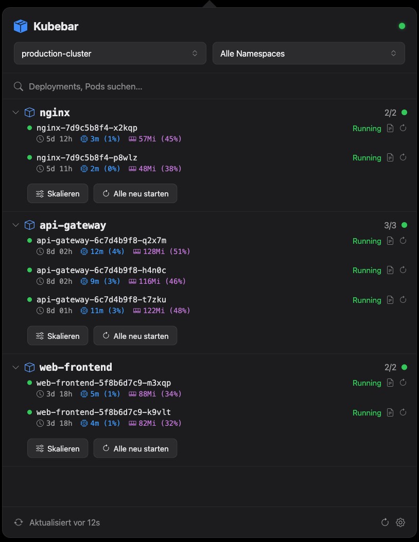 Kubebar – Kubernetes-Cluster in der Menüleiste